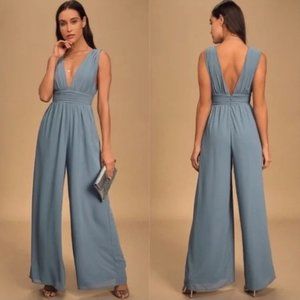 LULU'S Divine Muse Slate Blue Wide-Leg Jumpsuit